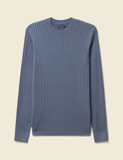 Pull col rond bleu gris homme