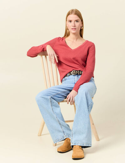 Pull à manches longues rose framboise femme
