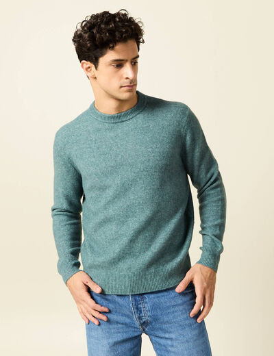Pull manches longues col rond vert foncé homme