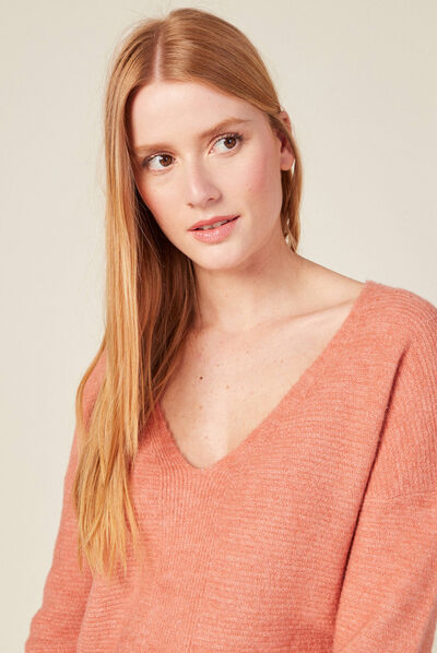 Pull manches longues rouge clair femme