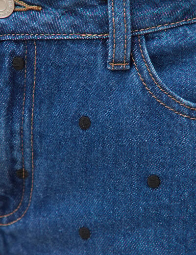 Jeans straight taille haute broderie bleu clair femme