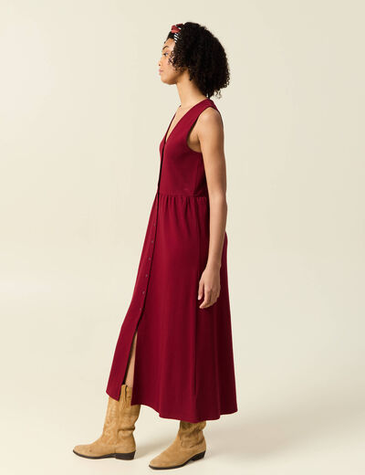Robe longue droite boutons rouge femme