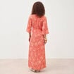Robe col v manches longues rouge corail femme