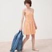 Robe bretelle col c&oelig;ur en coton orange abricot femme