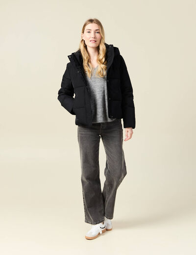 Pull manches longues col en V gris clair femme
