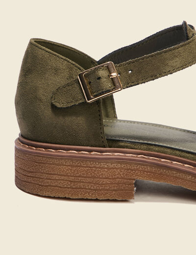 Sandales plates métallisées vert kaki femme