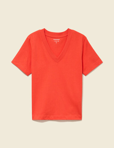 T-shirt manches courtes orange fonc&eacute; femme