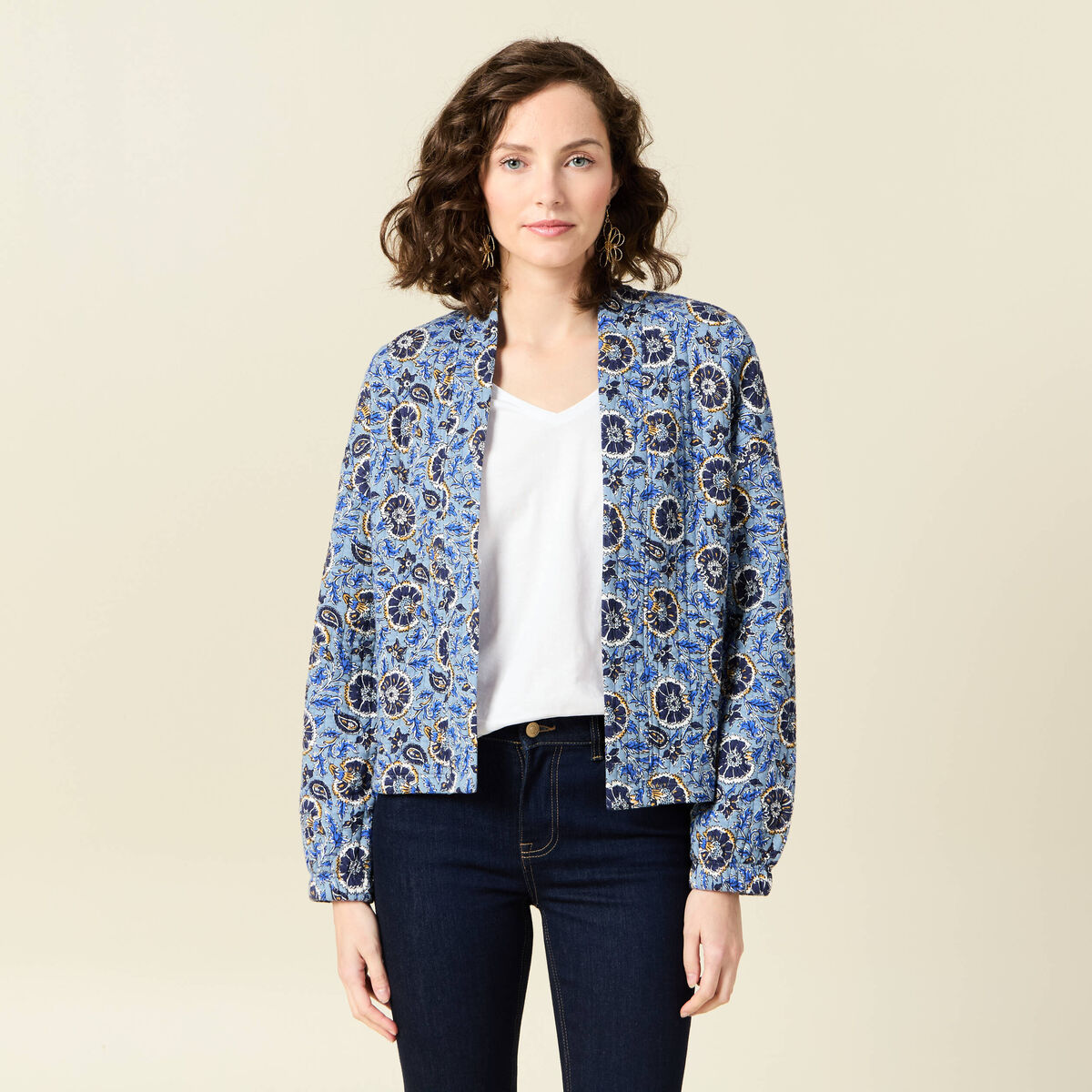 Gilet imprimé manches longues bleu femme