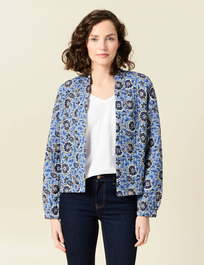 Gilet imprimé manches longues bleu femme
