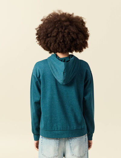 Sweat &agrave; capuche manches longues brillant bleu canard femme