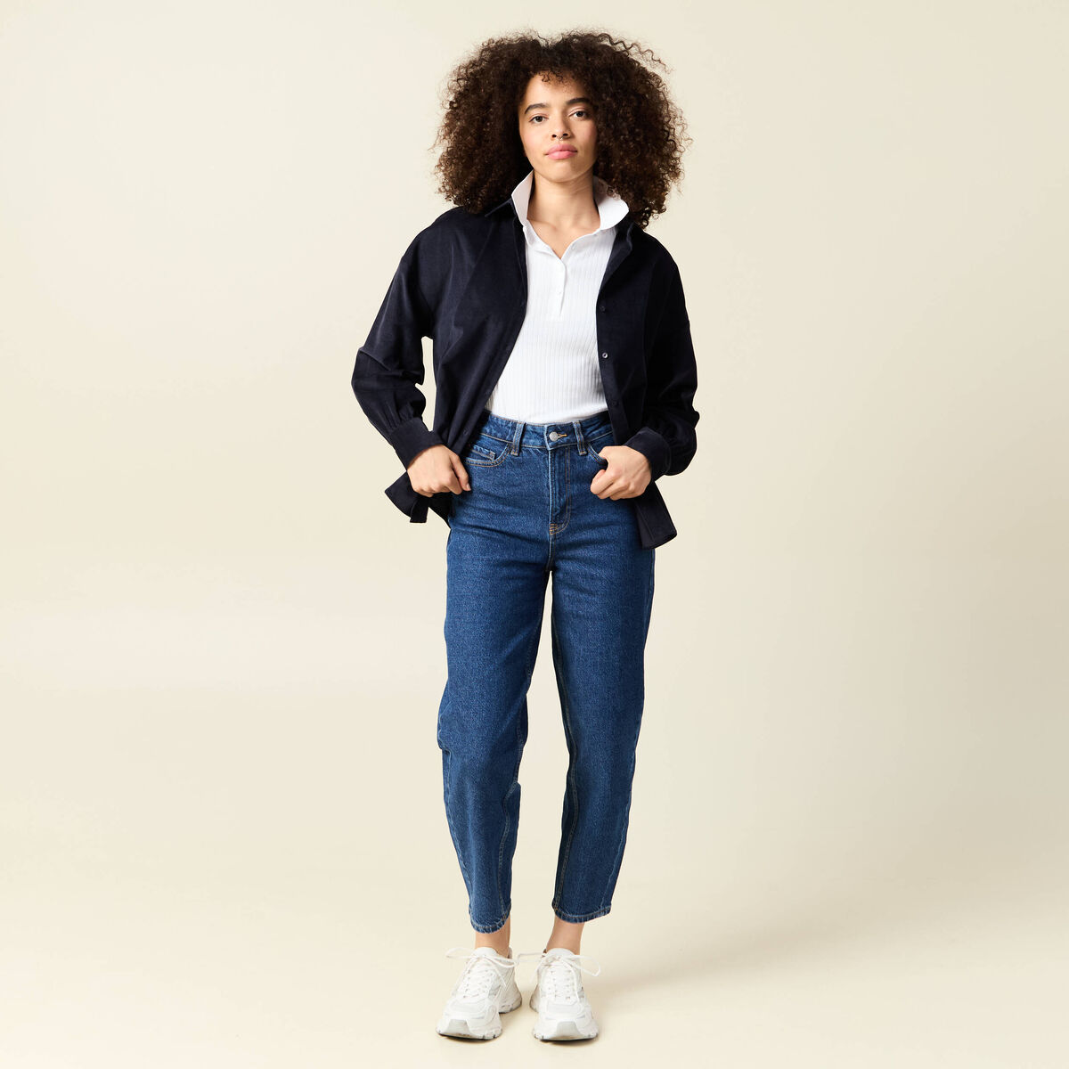 Jeans barrel slouchy taille haute 7/8ème denim brut femme