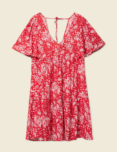 Robe évasée manches courtes rouge femme