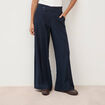 Pantalon large taille haute ceinture bleu fonc&eacute; femme