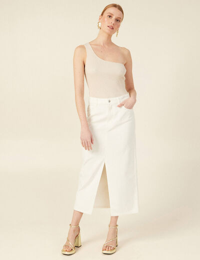 Pull asymétrique creme femme