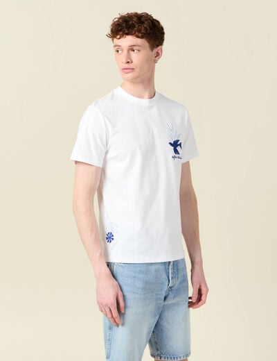 T-shirt manches courtes brodé blanc homme