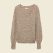 Pull col V manches longues marron clair femme