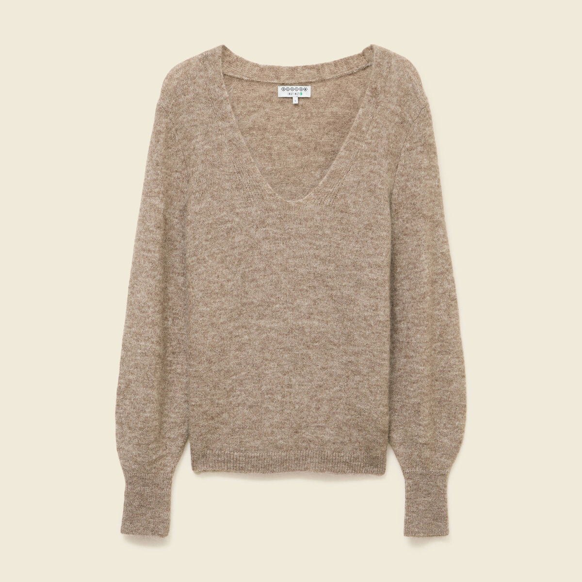 Pull col V manches longues marron clair femme