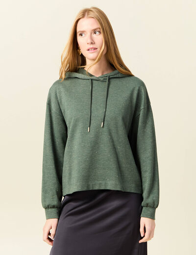 Sweat à capuche brillant vert kaki femme