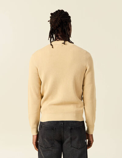 Pull manches longues col rond beige homme