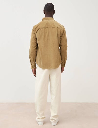 Chemise col classique en velours vert kaki homme