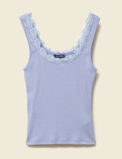 Débardeur ajusté court dentelle bleu gris femme