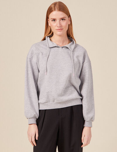 Sweat col camionneur boutonné gris femme