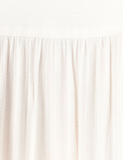 Blouse droite courte d&eacute;tail dentelle creme femme