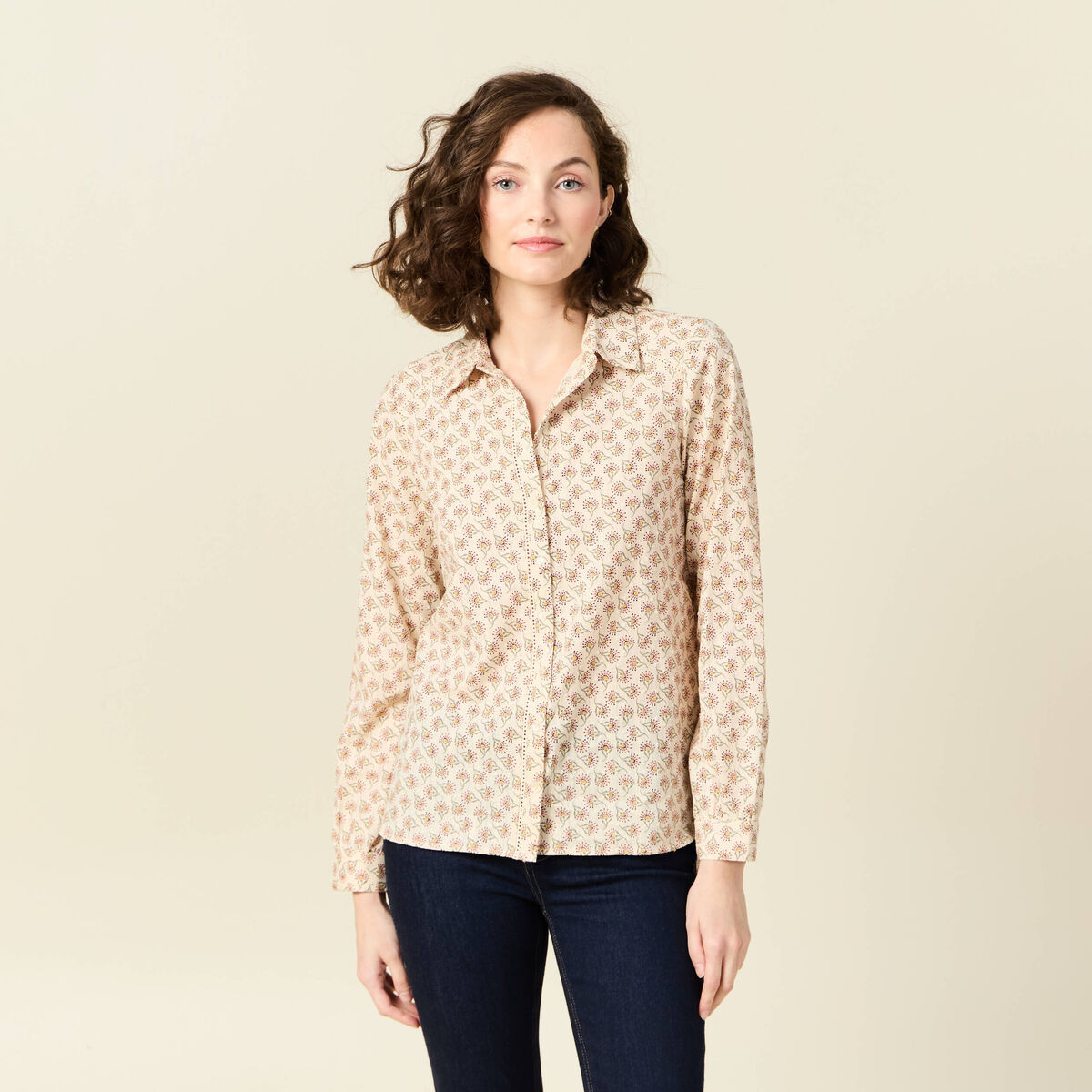 Chemise manches longues creme femme