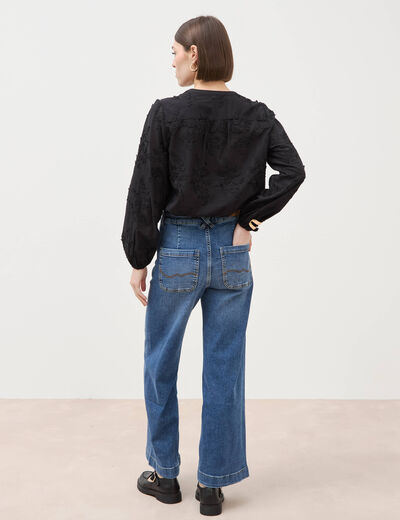 Jeans large taille haute denim stone femme