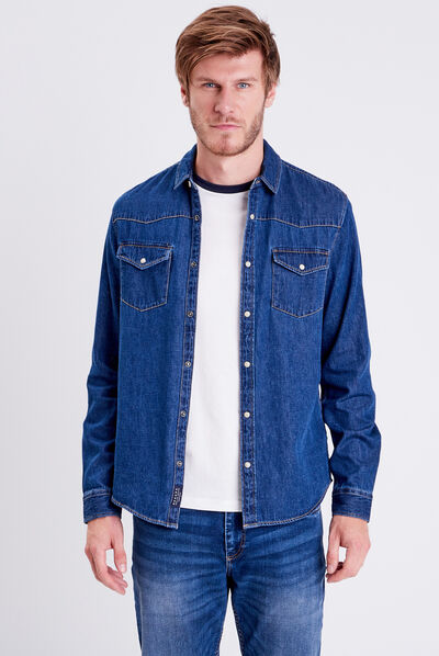 Chemise manches longues jean denim stone homme