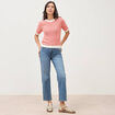 Pull droit court manches courtes orange fonc&eacute; femme