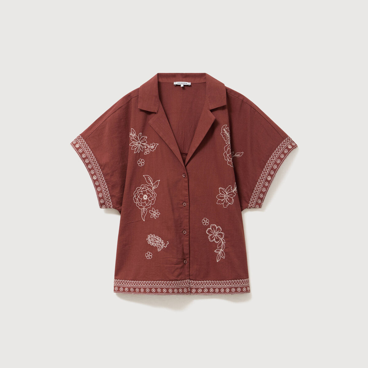 Chemise ample manches courtes marron cognac femme