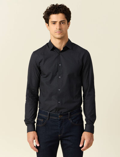 Chemise cintr&eacute;e en coton manches longues noir homme