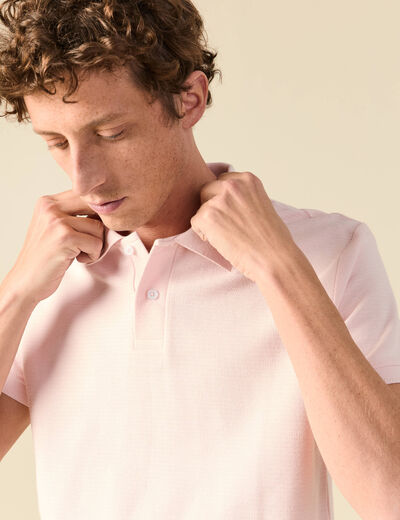 Polo cintr&eacute; manches courtes rose clair homme