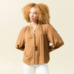 Chemise manches longues col tunisien marron clair femme