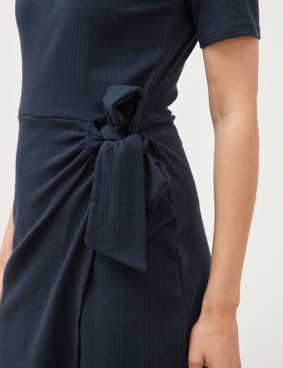 Robe maille col bateau manches courtes bleu marine femme
