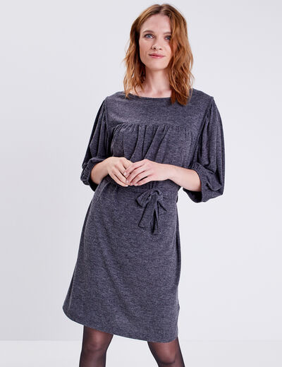 Robe droite ceinturée gris foncé femme