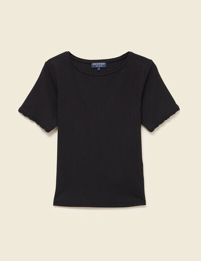 T-shirt manches courtes côtelé noir femme