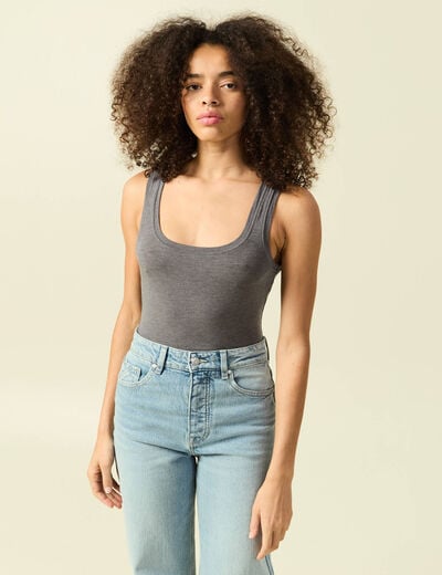 D&eacute;bardeur cintr&eacute; d&eacute;collet&eacute; sans manches gris fonc&eacute; femme