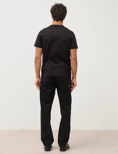 T-shirt col mao manches courtes en coton noir homme