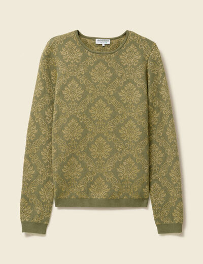 Pull manches longues col rond vert kaki femme