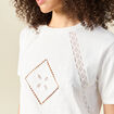 T-shirt manches courtes brodé ecru femme