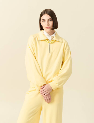 Sweat manches longues col camionneur jaune pastel femme