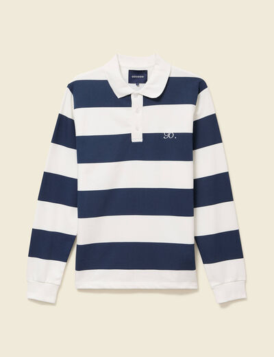 Sweat col polo manches longues bleu marine homme