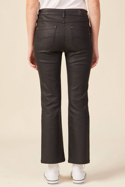Jeans bootcut enduit 7/8ème denim noir enduit femme