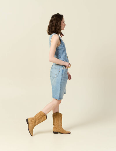 Veston sans manches en jean denim used femme