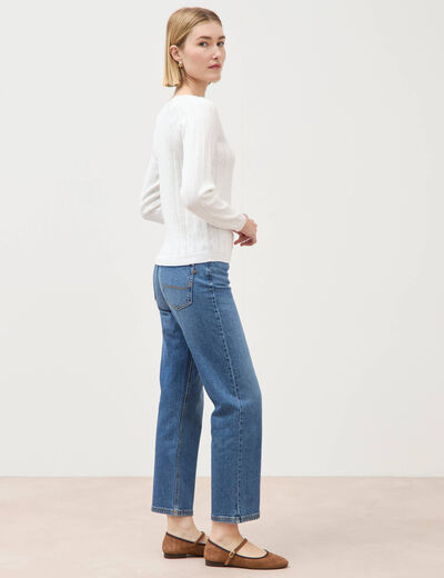 Pull col rond manches longues blanc femme