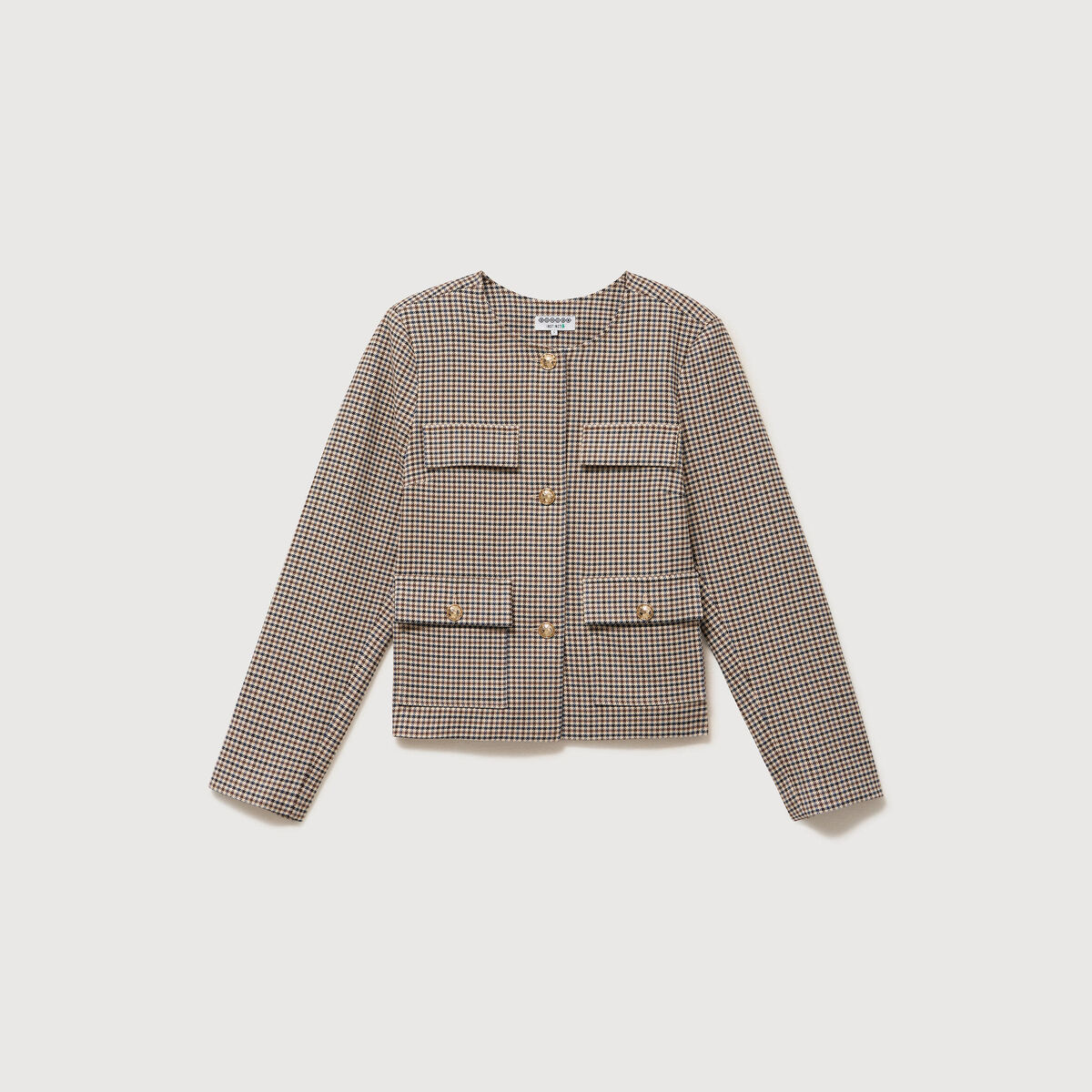 Veste &agrave; carreaux manches longues marron femme