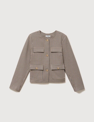 Veste &agrave; carreaux manches longues marron femme