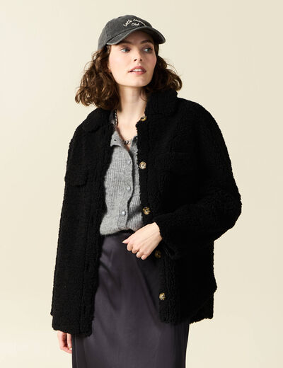 Manteau surchemise droit noir femme